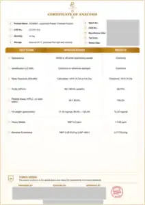 AOD9604 10 mg batch COA: first page, low-resolution preview