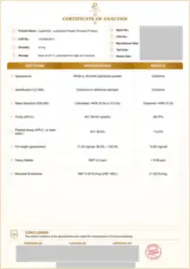 Cagrilintide 10 mg batch COA: first page, low-resolution preview