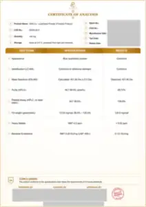 GHK-Cu 100 mg batch COA: first page, low-resolution preview