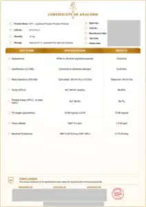 KPV 10 mg batch COA: first page, low-resolution preview
