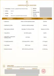 L-Carnitine 2 mg batch COA: first page, low-resolution preview