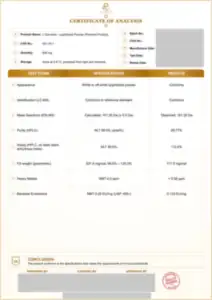 L-Carnitine 600 mg batch COA: first page, low-resolution preview