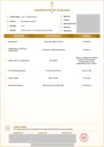 Lipo-C 10 ml batch COA: first page, low-resolution preview