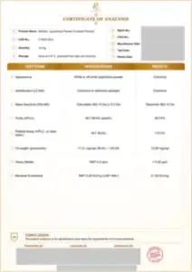 Palmitoyl Pentapeptide-4 10 mg batch COA: first page, low-resolution preview
