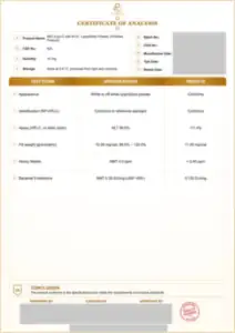 MIC + B12 10 mg batch COA: first page, low-resolution preview