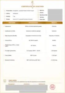 Semaglutide 2 mg batch COA: first page, low-resolution preview